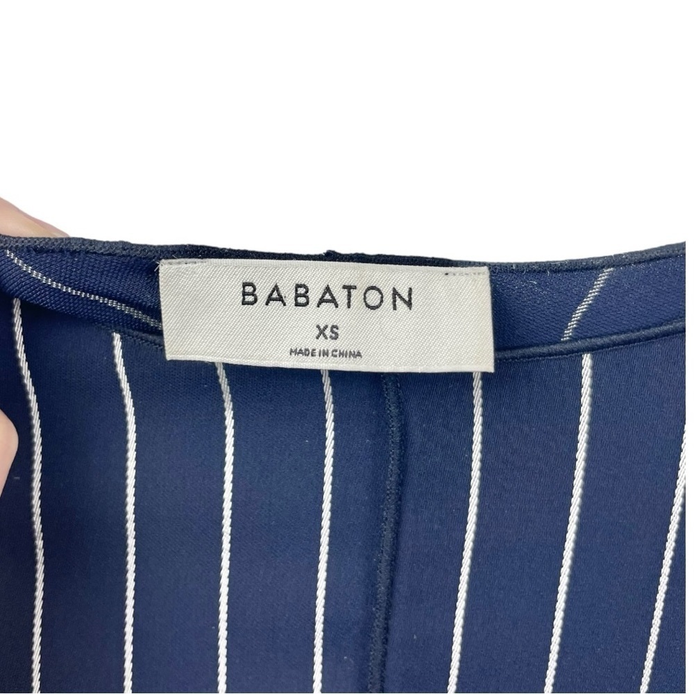 Babaton Abasi Navy Pinstriped Tie Front Cropped Blouse Size XS - Picture 6 of 9